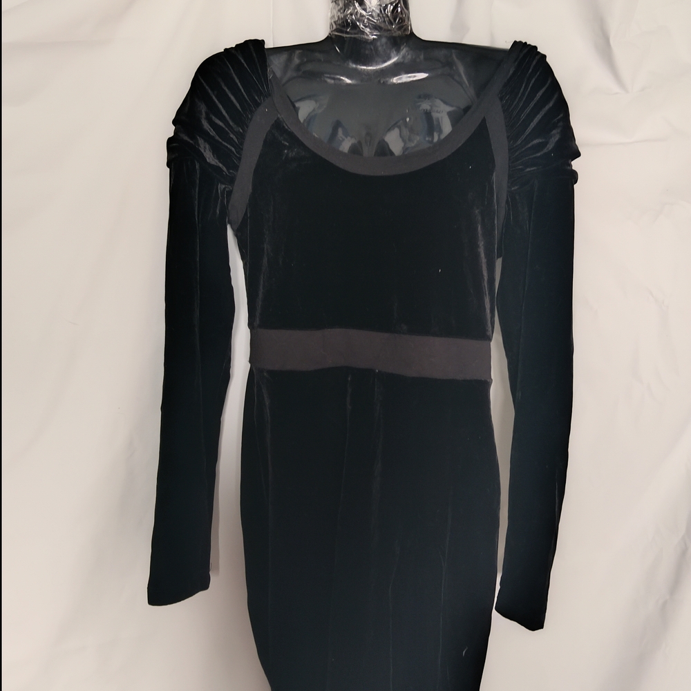 BCBGeneration Black Velvet Long-Sleeve Scoop-Neck Dress